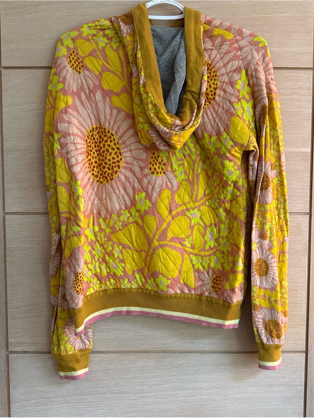 Anthropologie Yellow Pink Floral Hoodie Sweater - Picture 2 of 2